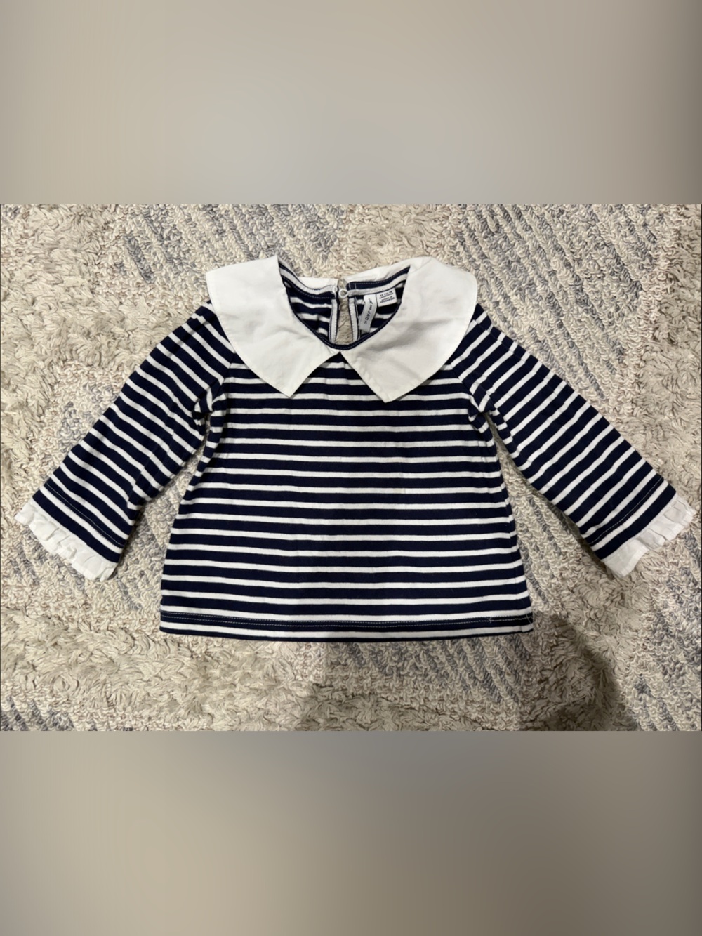 Janie and Jack Navy and White Striped Long-Sleeve Top with Peter Pan Collar